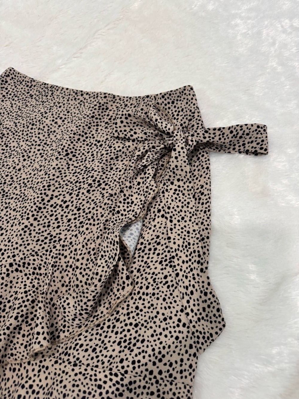 Amazon Beige Wrap Skirt with Black Dot Print